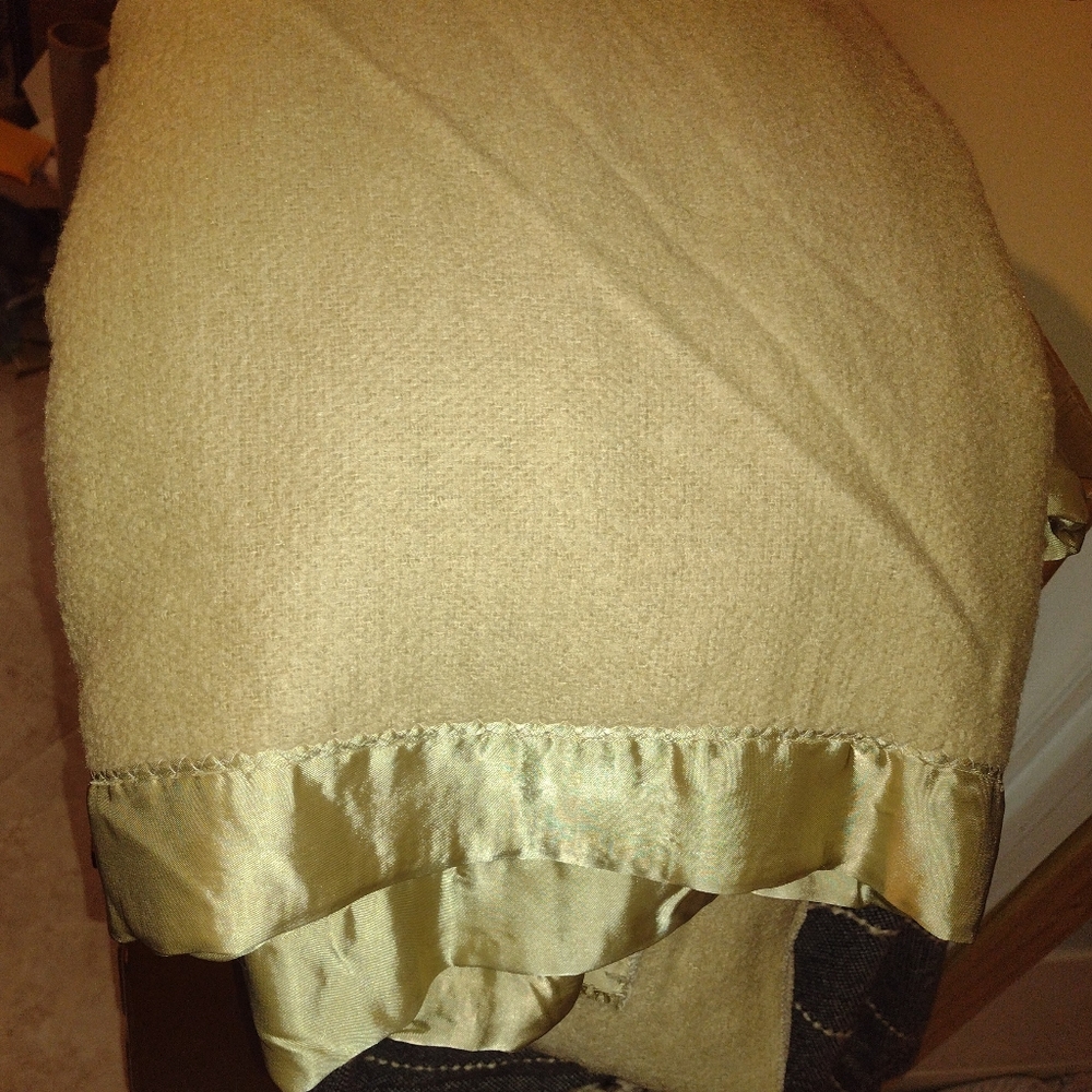Vintage Wool Blanket with satin trim